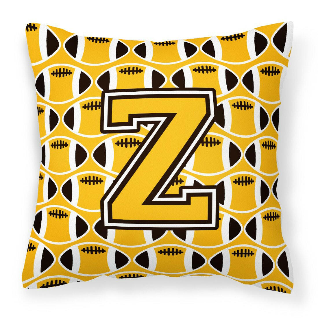 Letter Z Football Black, Old Gold and White Fabric Decorative Pillow CJ1080-ZPW1414 by Caroline&#39;s Treasures