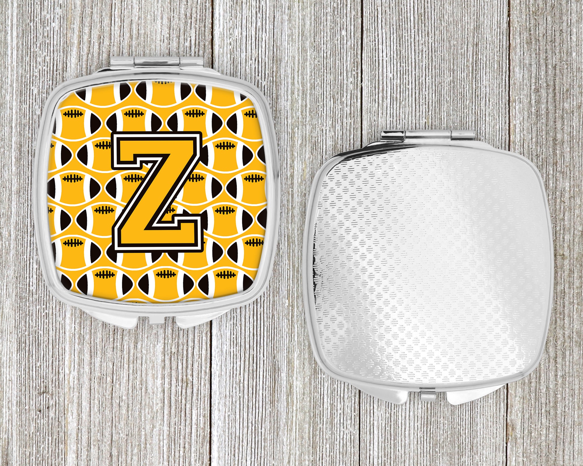 Letter Z Football Black, Old Gold and White Compact Mirror CJ1080-ZSCM  the-store.com.