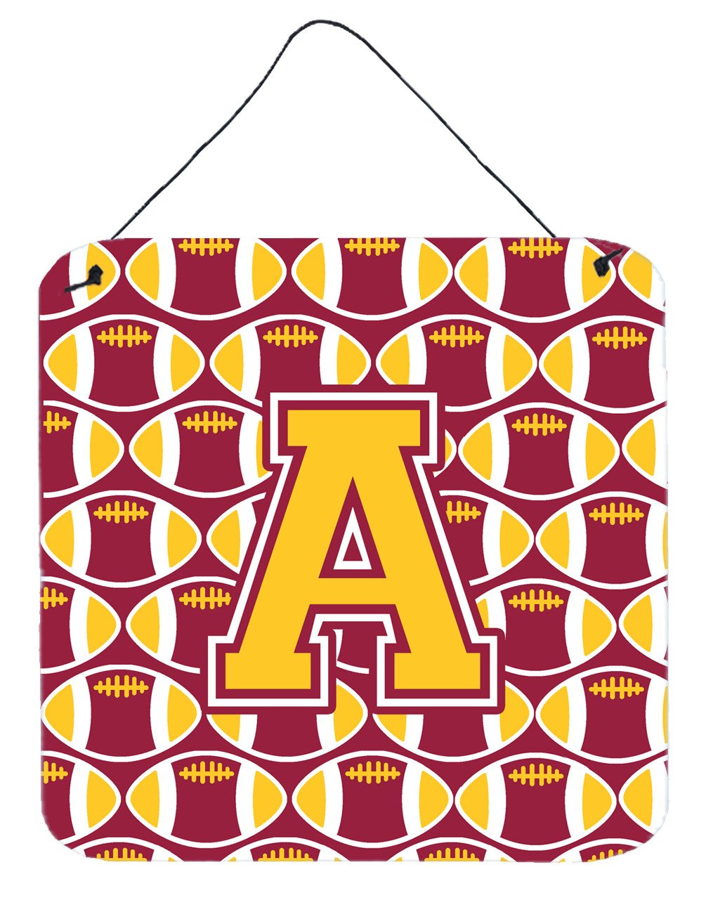 Letter A Football Maroon and Gold Wall or Door Hanging Prints CJ1081-ADS66 by Caroline&#39;s Treasures