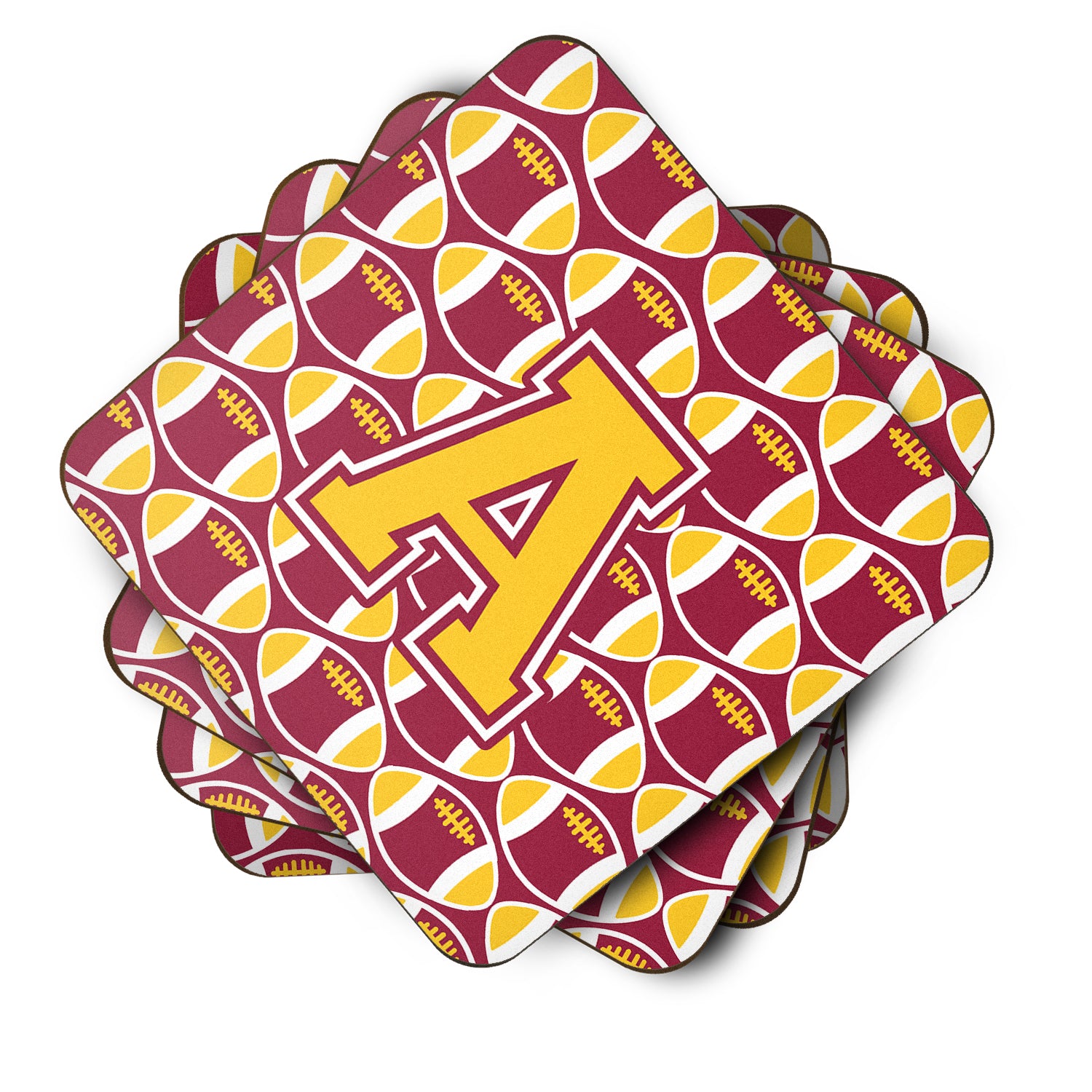 Letter A Football Maroon and Gold Foam Coaster Set of 4 CJ1081-AFC - the-store.com