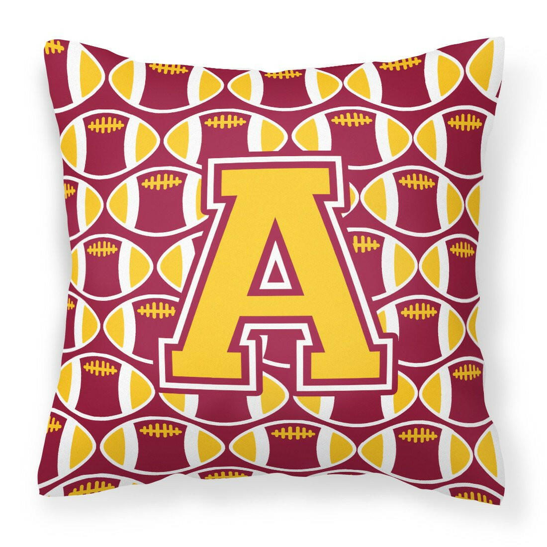 Letter A Football Maroon and Gold Fabric Decorative Pillow CJ1081-APW1414 by Caroline&#39;s Treasures
