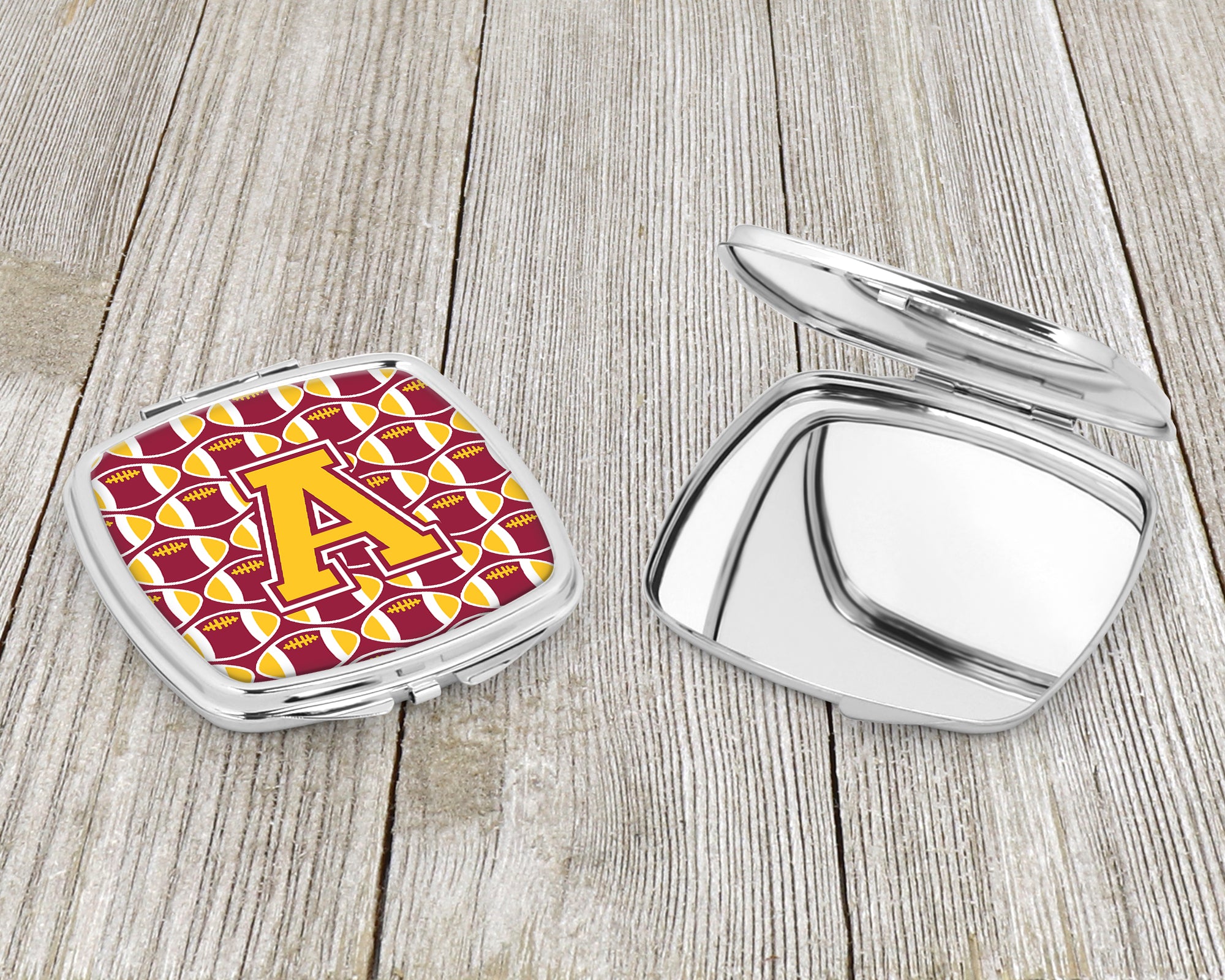 Letter A Football Maroon and Gold Compact Mirror CJ1081-ASCM