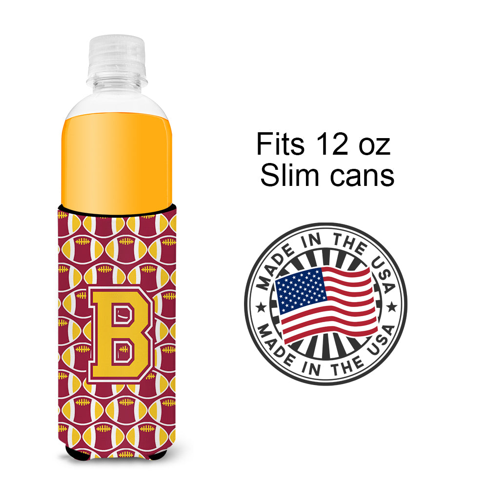 Letter B Football Maroon and Gold Ultra Beverage Insulators for slim cans CJ1081-BMUK.