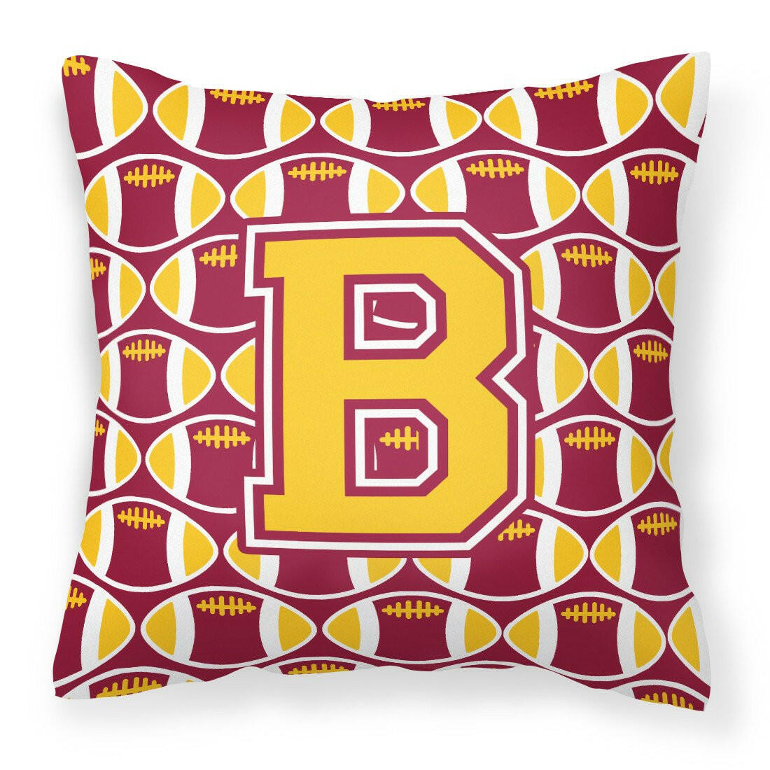 Letter B Football Maroon and Gold Fabric Decorative Pillow CJ1081-BPW1414 by Caroline&#39;s Treasures