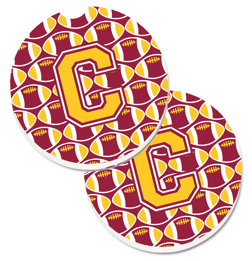 Letter C Football Maroon and Gold Set of 2 Cup Holder Car Coasters CJ1081-CCARC by Caroline's Treasures