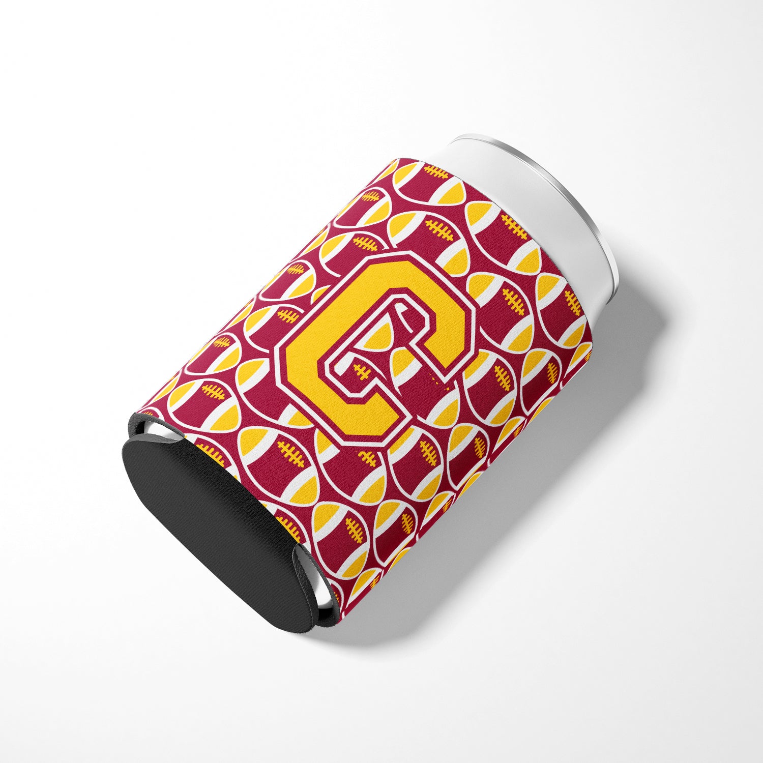 Letter C Football Maroon and Gold Can or Bottle Hugger CJ1081-CCC.
