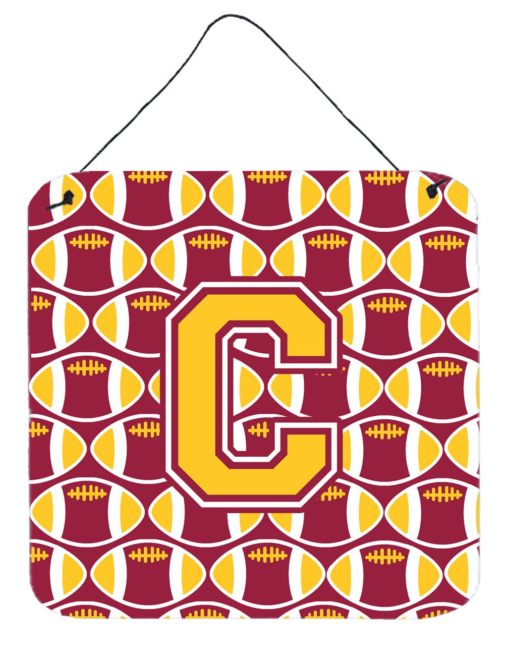Letter C Football Maroon and Gold Wall or Door Hanging Prints CJ1081-CDS66 by Caroline&#39;s Treasures