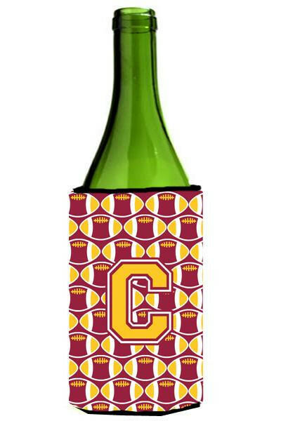 Letter C Football Maroon and Gold Wine Bottle Beverage Insulator Hugger CJ1081-CLITERK by Caroline&#39;s Treasures