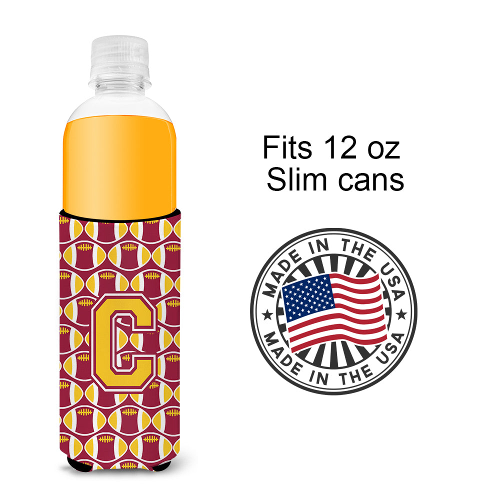 Letter C Football Maroon and Gold Ultra Beverage Insulators for slim cans CJ1081-CMUK.