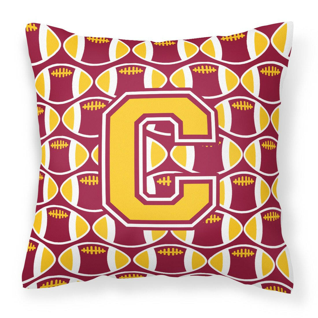 Letter C Football Maroon and Gold Fabric Decorative Pillow CJ1081-CPW1414 by Caroline&#39;s Treasures