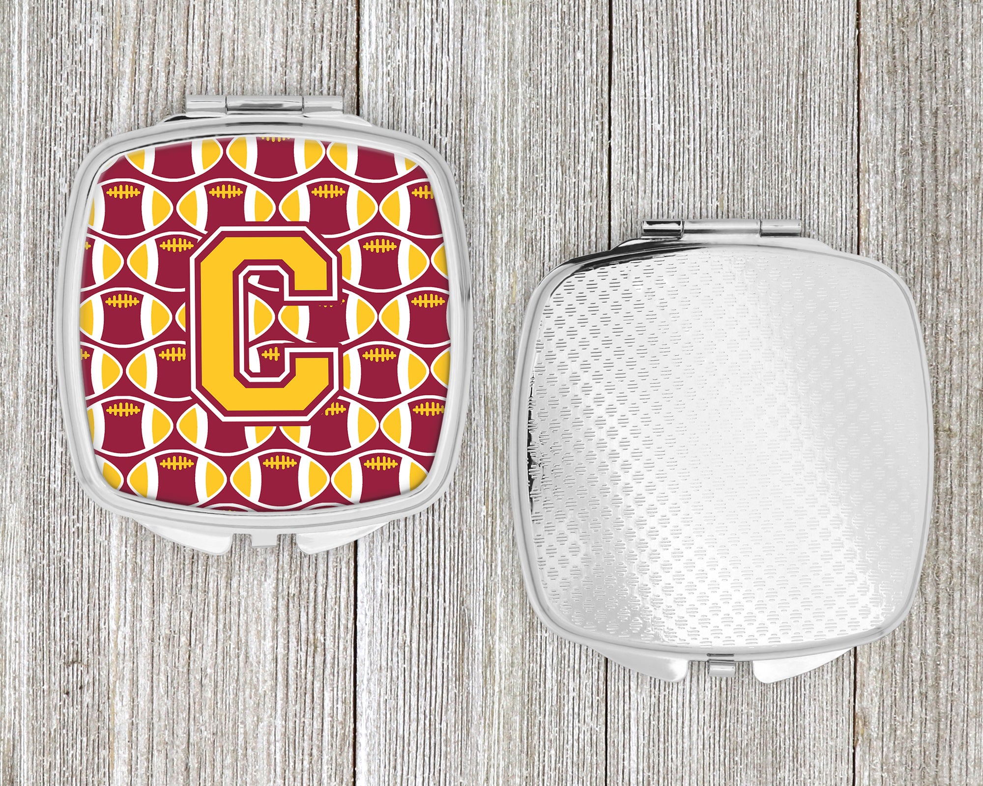 Letter C Football Maroon and Gold Compact Mirror CJ1081-CSCM