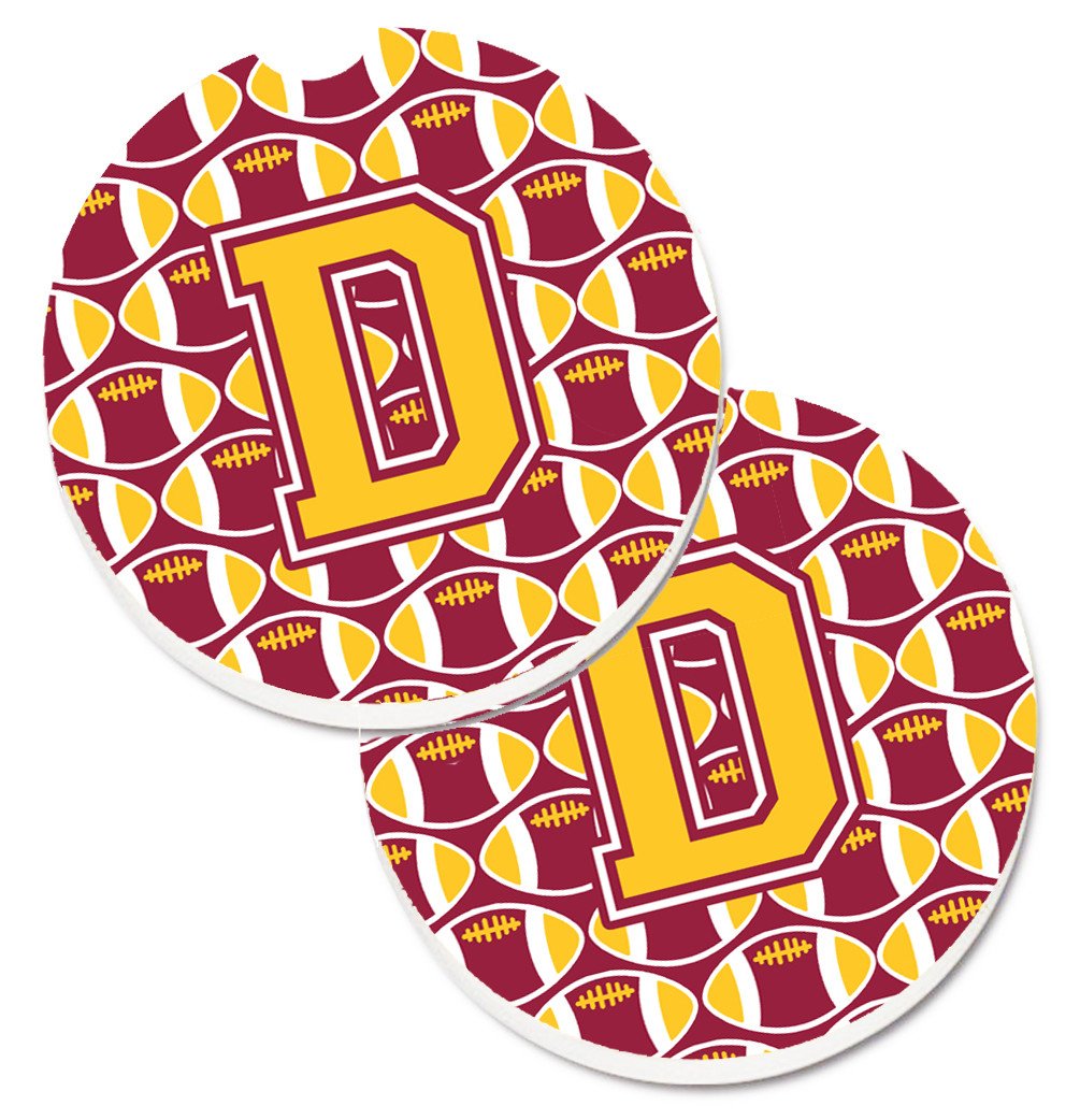 Letter D Football Maroon and Gold Set of 2 Cup Holder Car Coasters CJ1081-DCARC by Caroline&#39;s Treasures