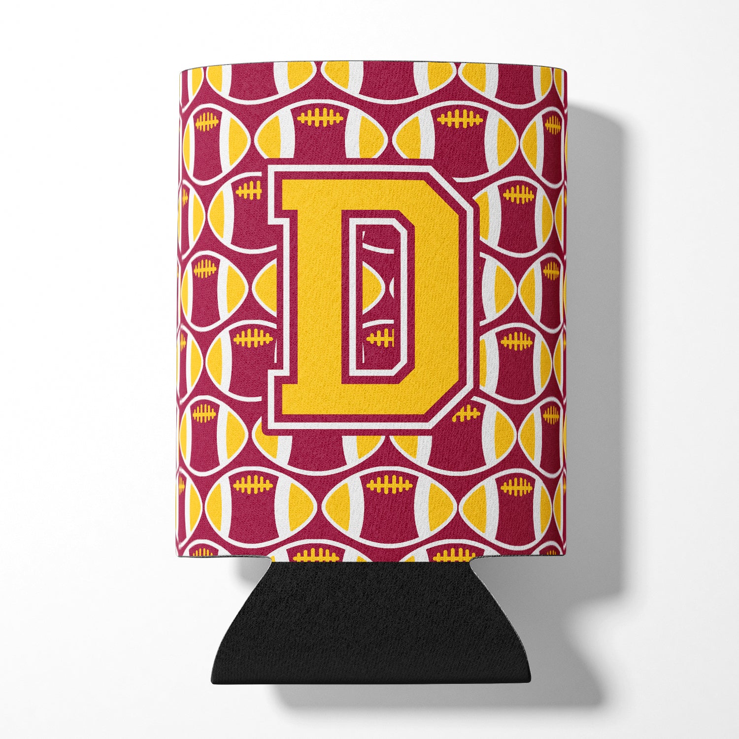 Letter D Football Maroon and Gold Can or Bottle Hugger CJ1081-DCC
