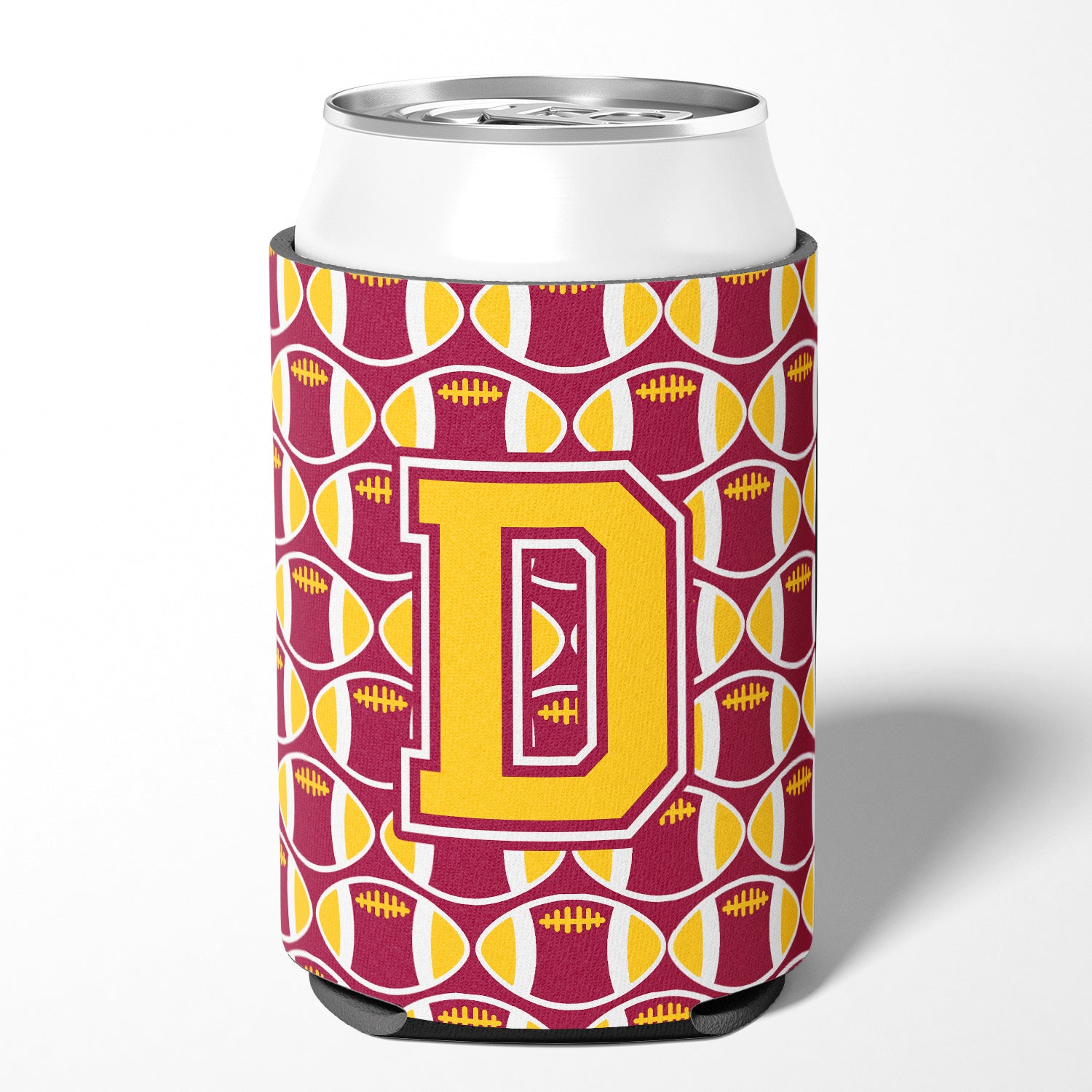 Letter D Football Maroon and Gold Can or Bottle Hugger CJ1081-DCC