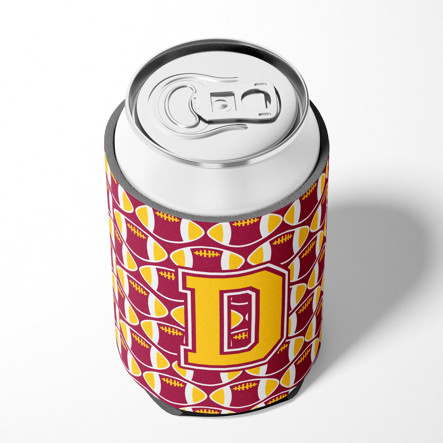 Letter D Football Maroon and Gold Can or Bottle Hugger CJ1081-DCC.