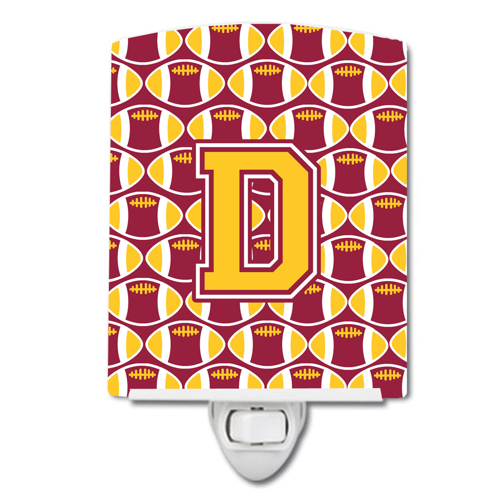 Letter D Football Maroon and Gold Ceramic Night Light CJ1081-DCNL - the-store.com