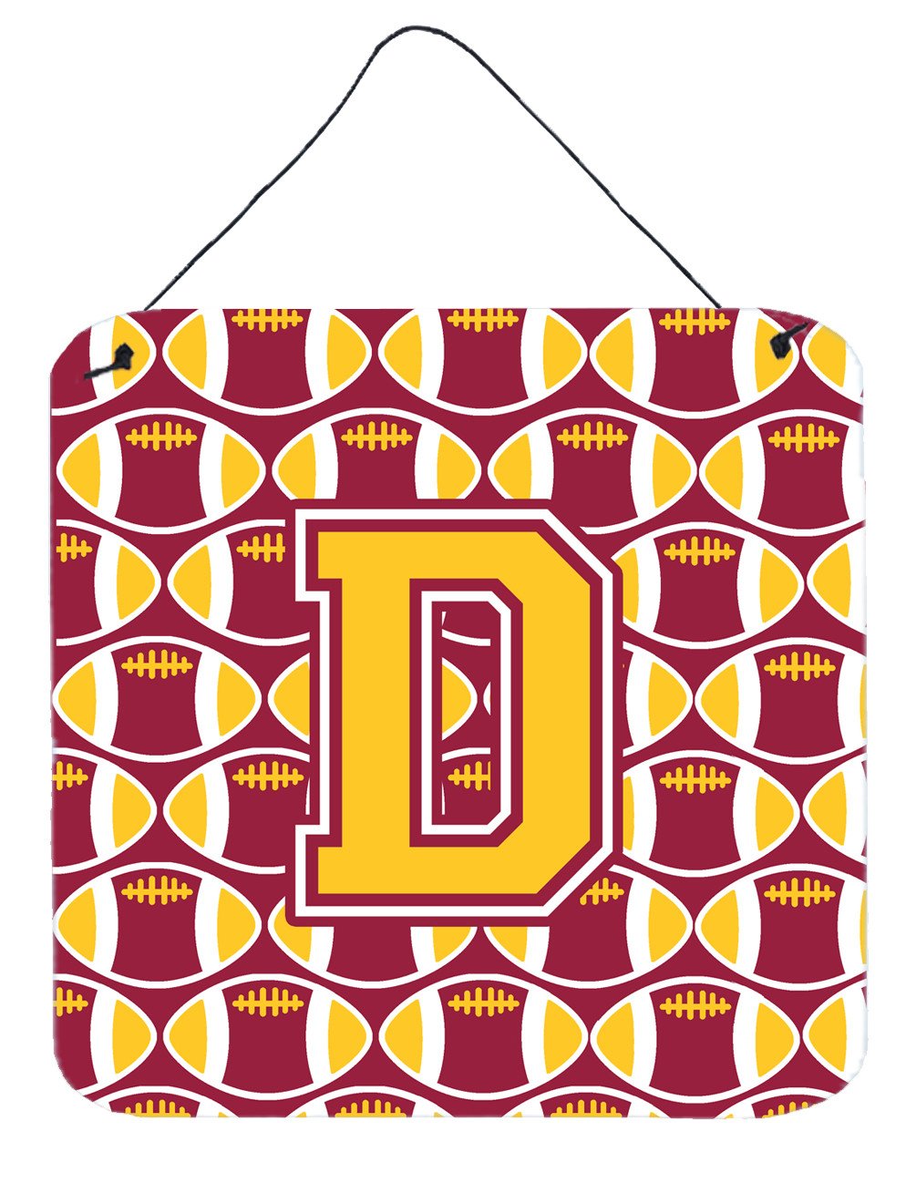 Letter D Football Maroon and Gold Wall or Door Hanging Prints CJ1081-DDS66 by Caroline&#39;s Treasures