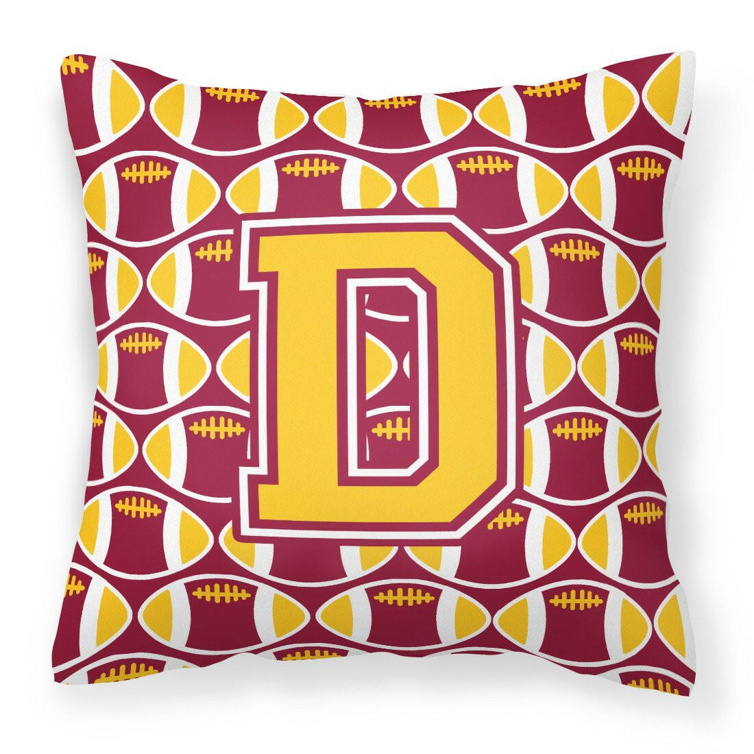 Letter D Football Maroon and Gold Fabric Decorative Pillow CJ1081-DPW1414 by Caroline&#39;s Treasures