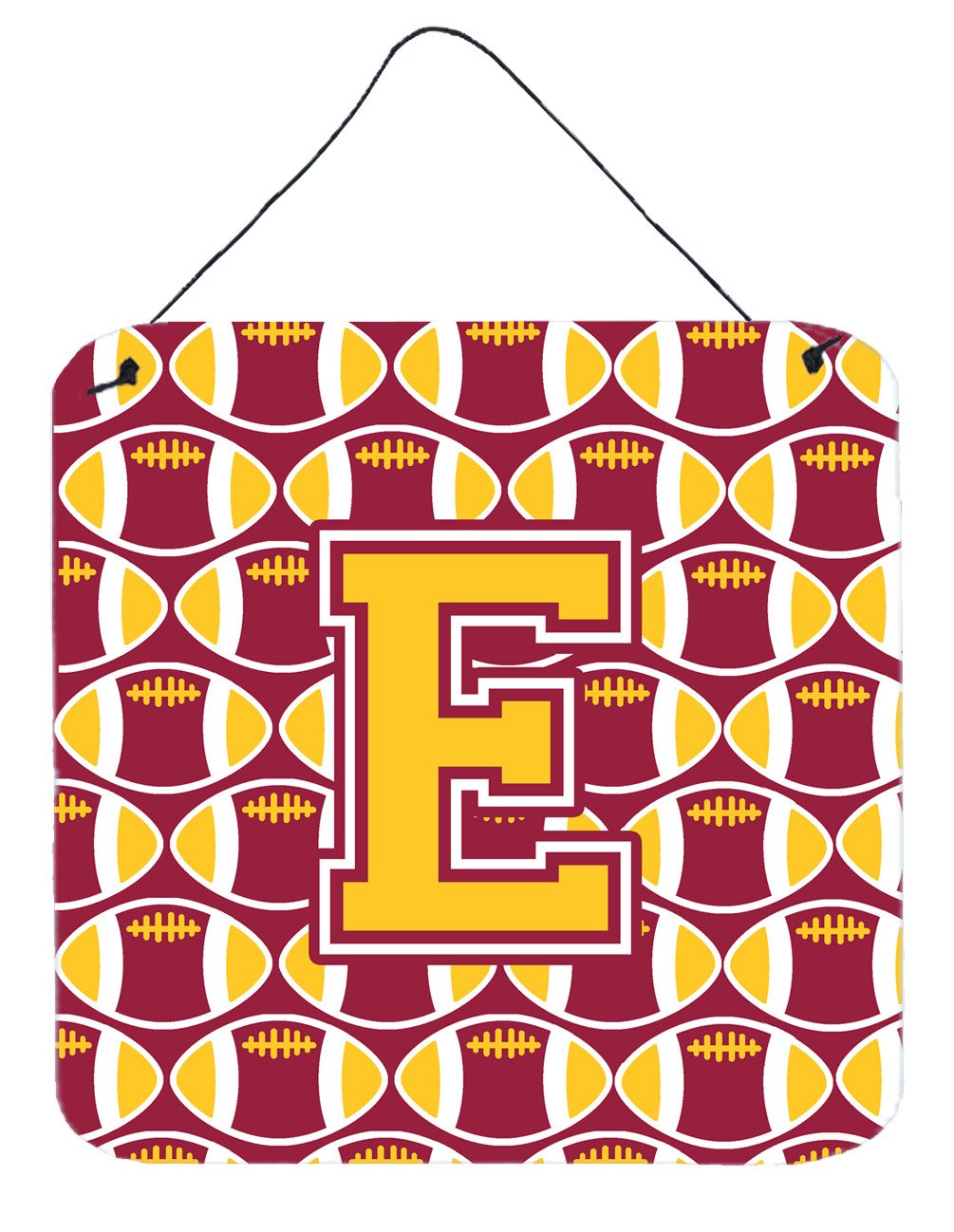 Letter E Football Maroon and Gold Wall or Door Hanging Prints CJ1081-EDS66 by Caroline&#39;s Treasures
