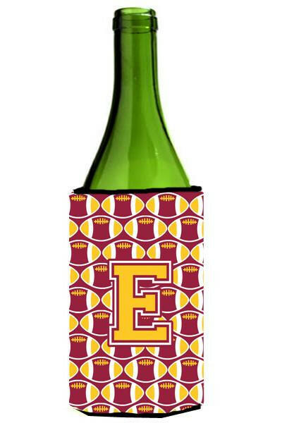 Letter E Football Maroon and Gold Wine Bottle Beverage Insulator Hugger CJ1081-ELITERK by Caroline&#39;s Treasures