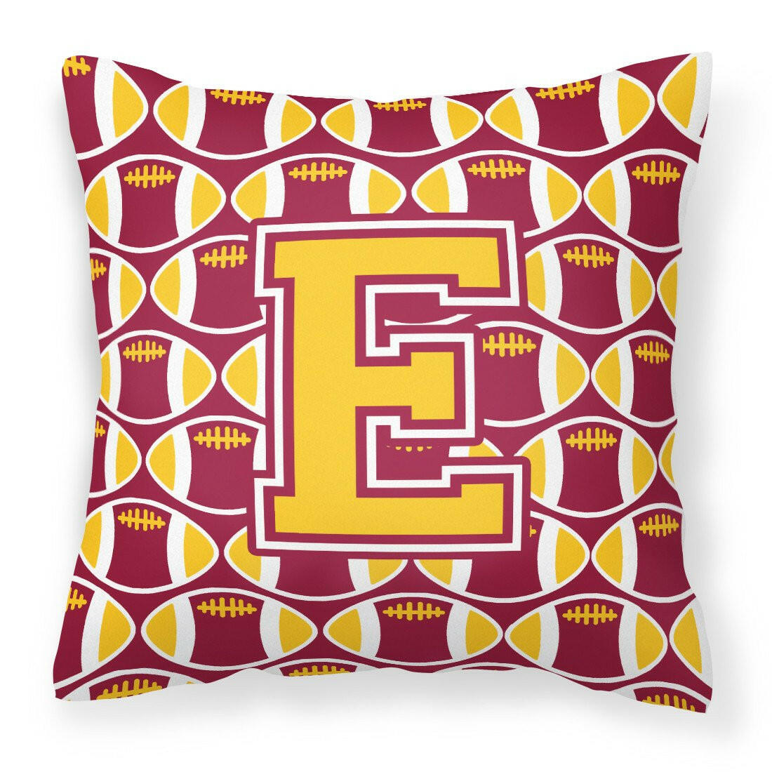 Letter E Football Maroon and Gold Fabric Decorative Pillow CJ1081-EPW1414 by Caroline&#39;s Treasures
