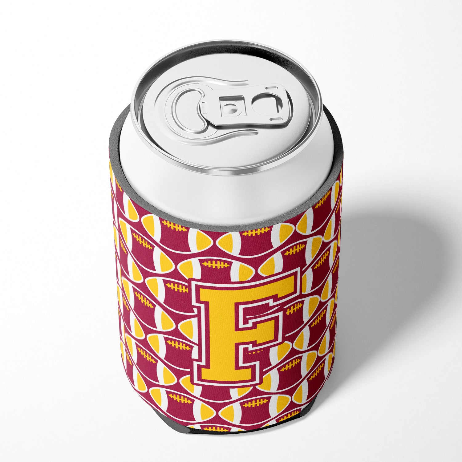 Letter F Football Maroon and Gold Can or Bottle Hugger CJ1081-FCC.