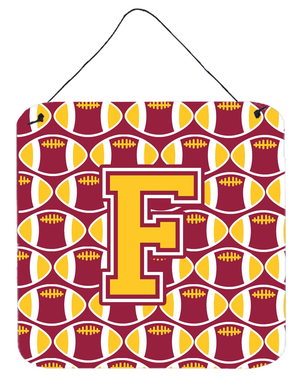 Letter F Football Maroon and Gold Wall or Door Hanging Prints CJ1081-FDS66 by Caroline&#39;s Treasures