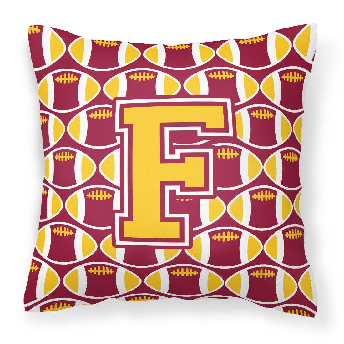 Letter F Football Maroon and Gold Fabric Decorative Pillow CJ1081-FPW1414 by Caroline&#39;s Treasures
