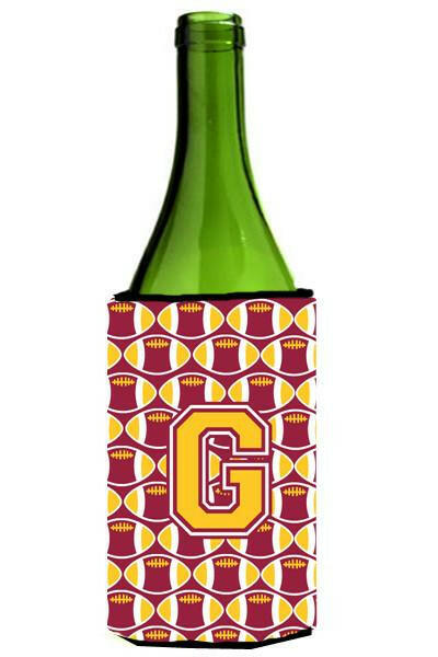 Letter G Football Maroon and Gold Wine Bottle Beverage Insulator Hugger CJ1081-GLITERK by Caroline's Treasures