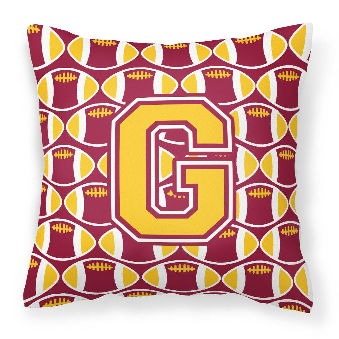 Letter G Football Maroon and Gold Fabric Decorative Pillow CJ1081-GPW1414 by Caroline&#39;s Treasures