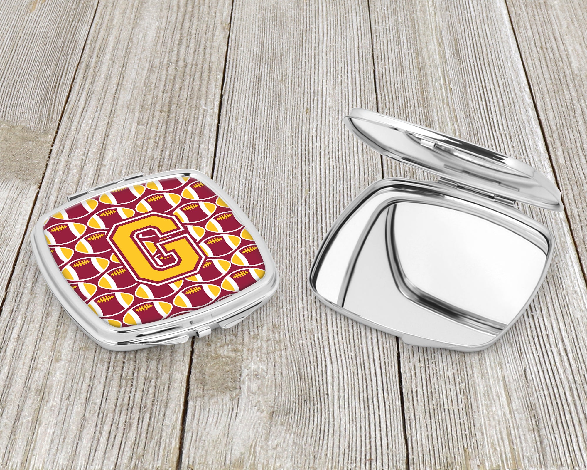 Letter G Football Maroon and Gold Compact Mirror CJ1081-GSCM