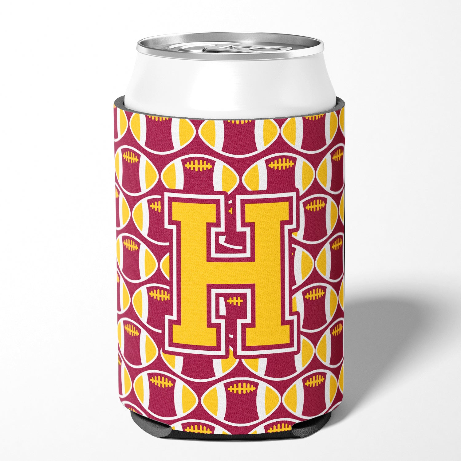 Letter H Football Maroon and Gold Can or Bottle Hugger CJ1081-HCC