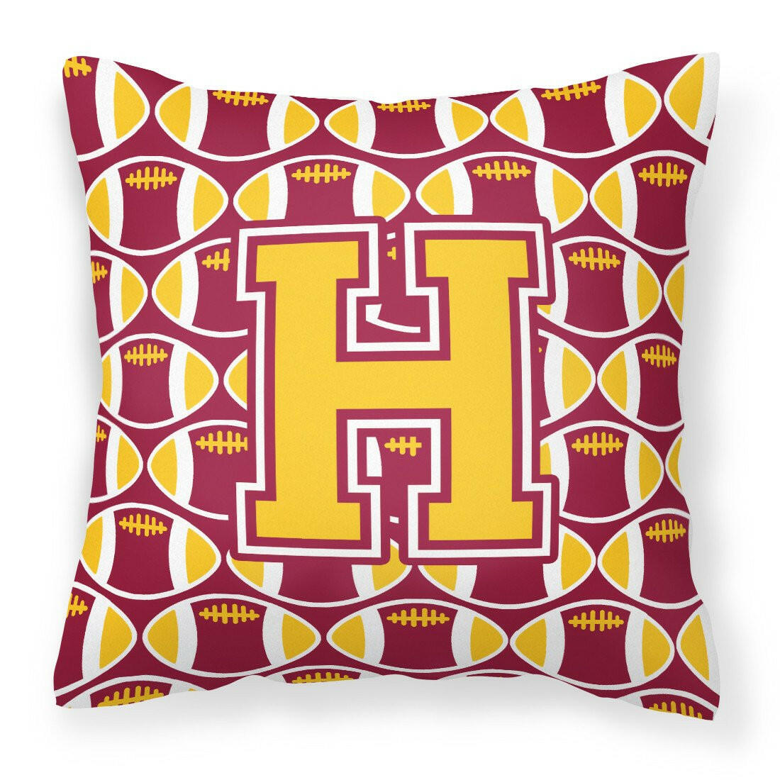 Letter H Football Maroon and Gold Fabric Decorative Pillow CJ1081-HPW1414 by Caroline&#39;s Treasures