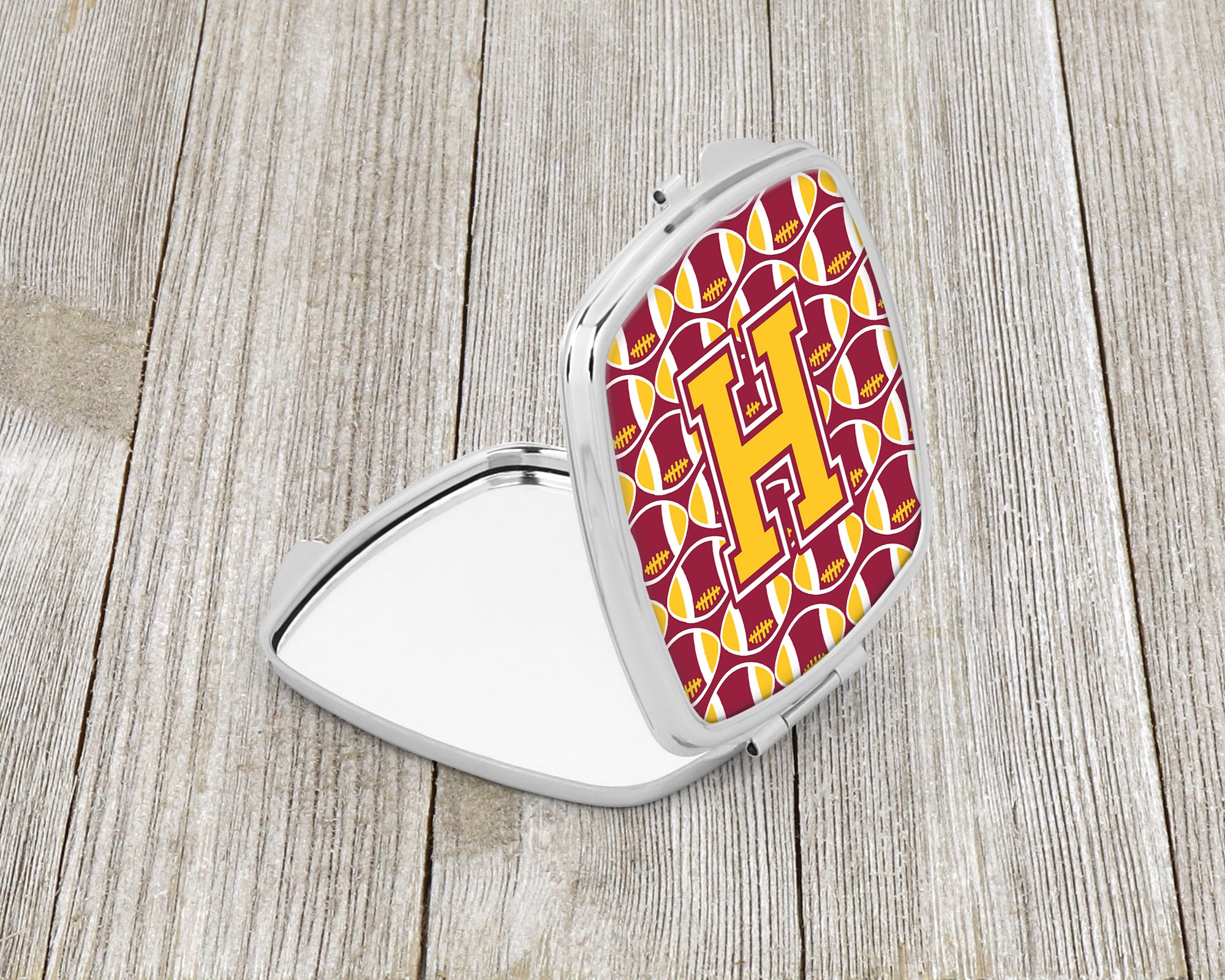 Letter H Football Maroon and Gold Compact Mirror CJ1081-HSCM  the-store.com.