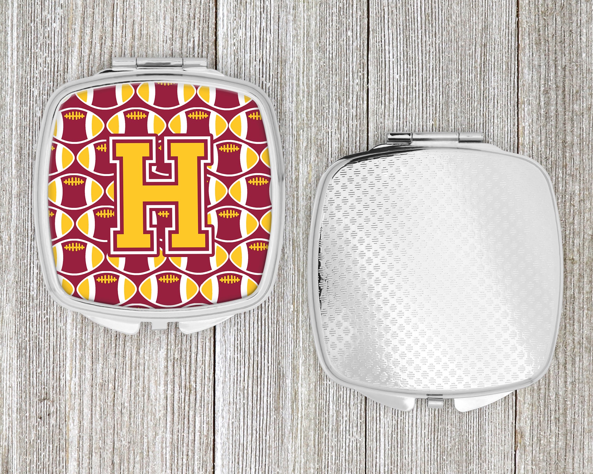 Letter H Football Maroon and Gold Compact Mirror CJ1081-HSCM