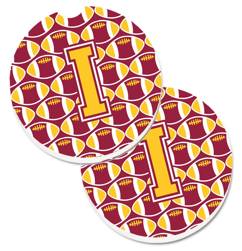 Letter I Football Maroon and Gold Set of 2 Cup Holder Car Coasters CJ1081-ICARC by Caroline's Treasures