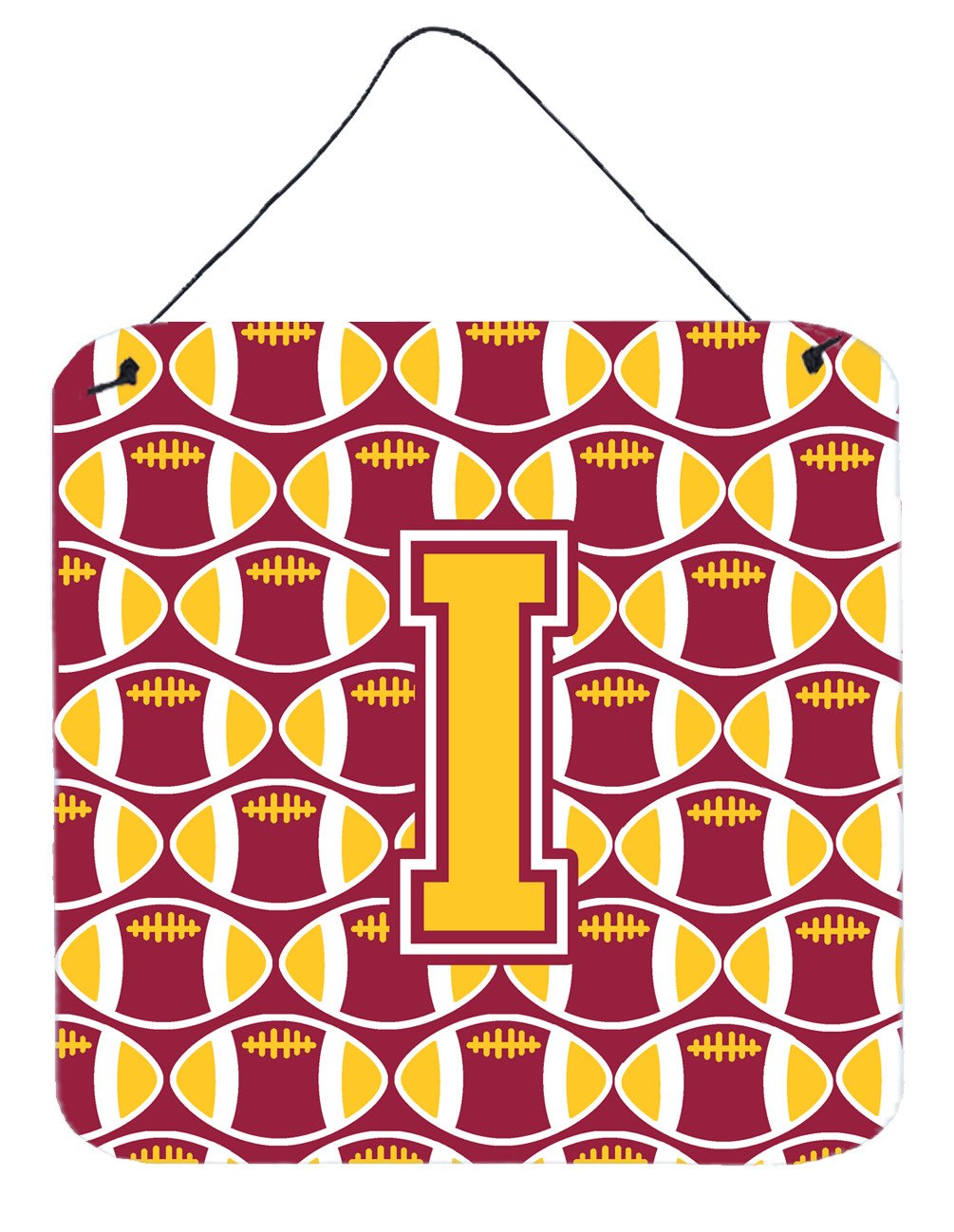 Letter I Football Maroon and Gold Wall or Door Hanging Prints CJ1081-IDS66 by Caroline&#39;s Treasures