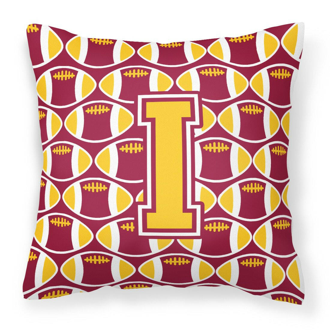Letter I Football Maroon and Gold Fabric Decorative Pillow CJ1081-IPW1414 by Caroline&#39;s Treasures