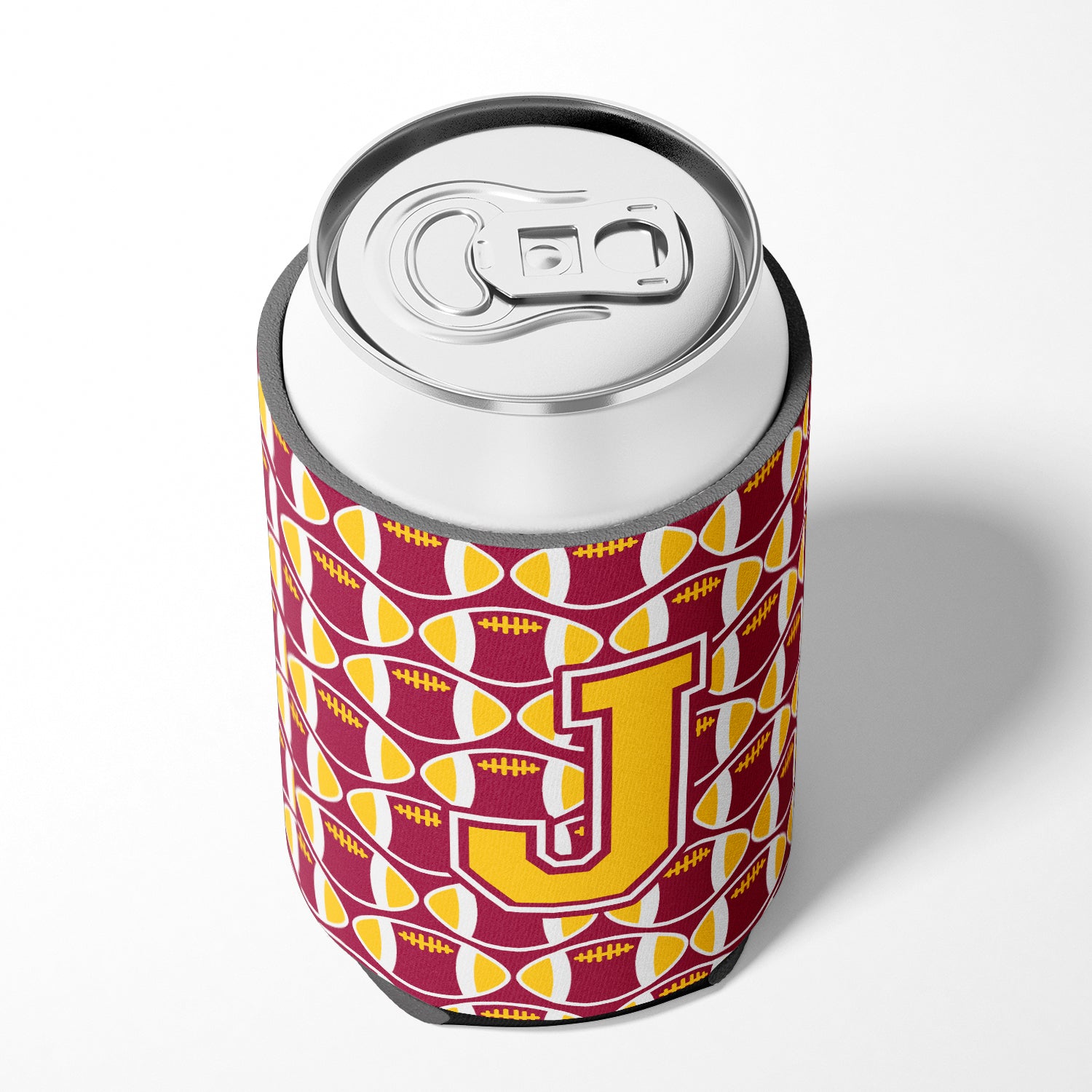 Letter J Football Maroon and Gold Can or Bottle Hugger CJ1081-JCC.