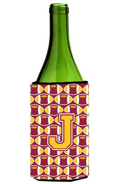 Letter J Football Maroon and Gold Wine Bottle Beverage Insulator Hugger CJ1081-JLITERK by Caroline&#39;s Treasures