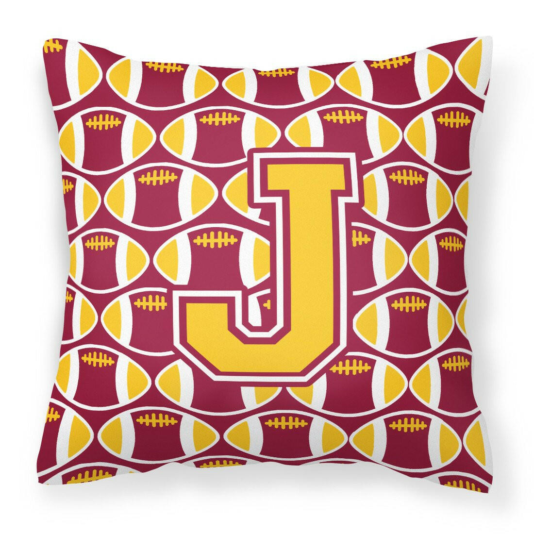 Letter J Football Maroon and Gold Fabric Decorative Pillow CJ1081-JPW1414 by Caroline&#39;s Treasures
