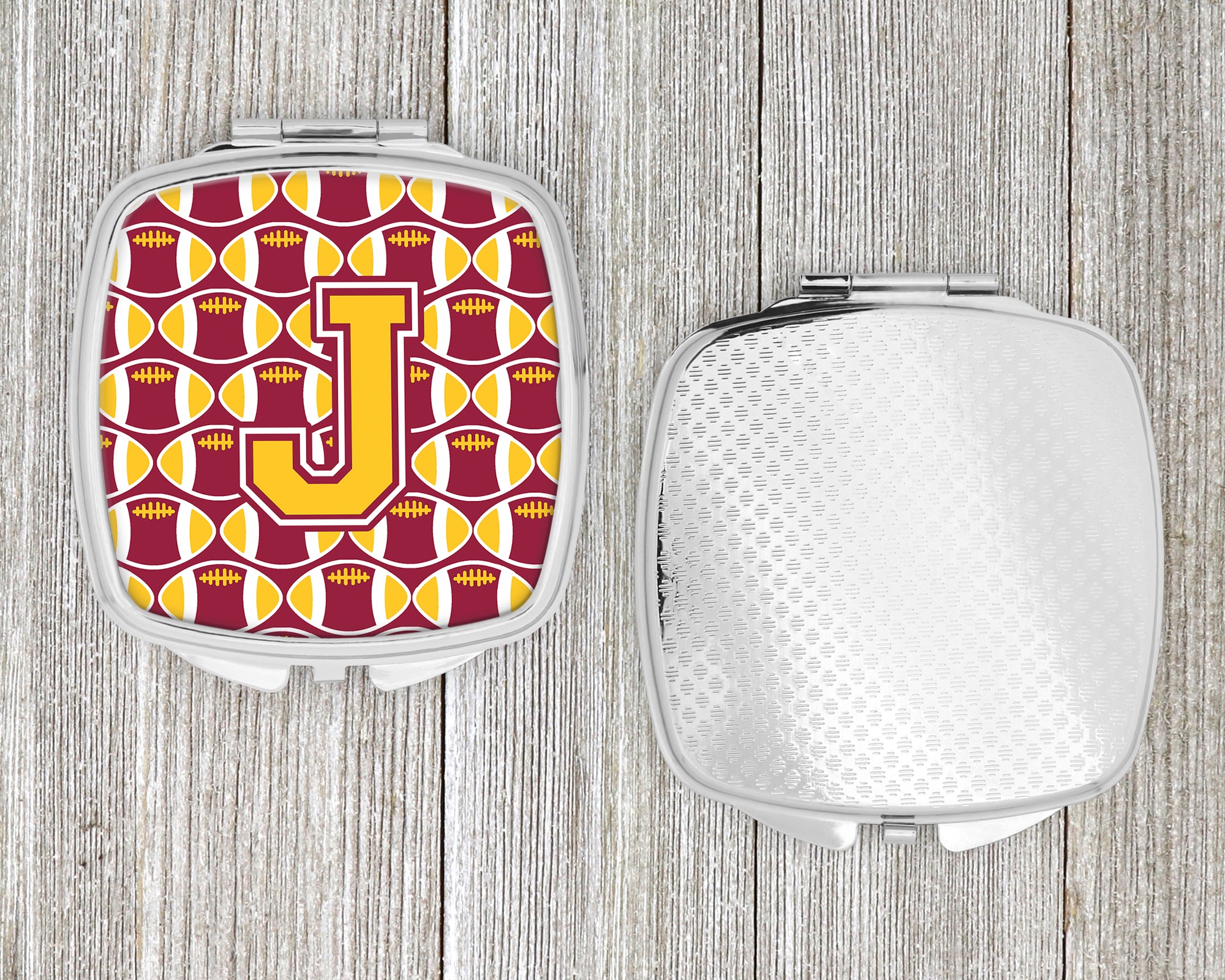 Letter J Football Maroon and Gold Compact Mirror CJ1081-JSCM  the-store.com.