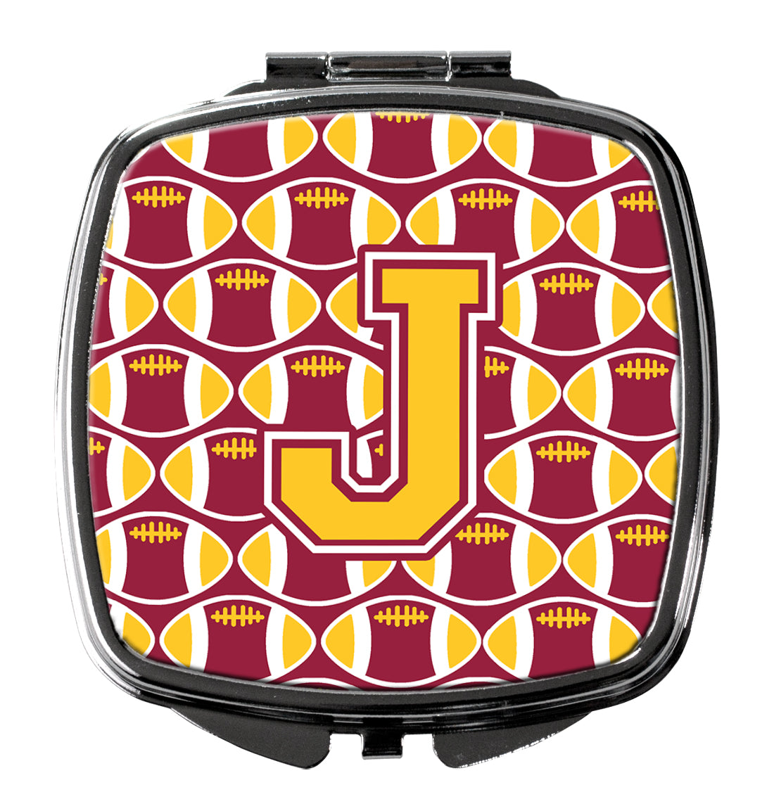 Letter J Football Maroon and Gold Compact Mirror CJ1081-JSCM