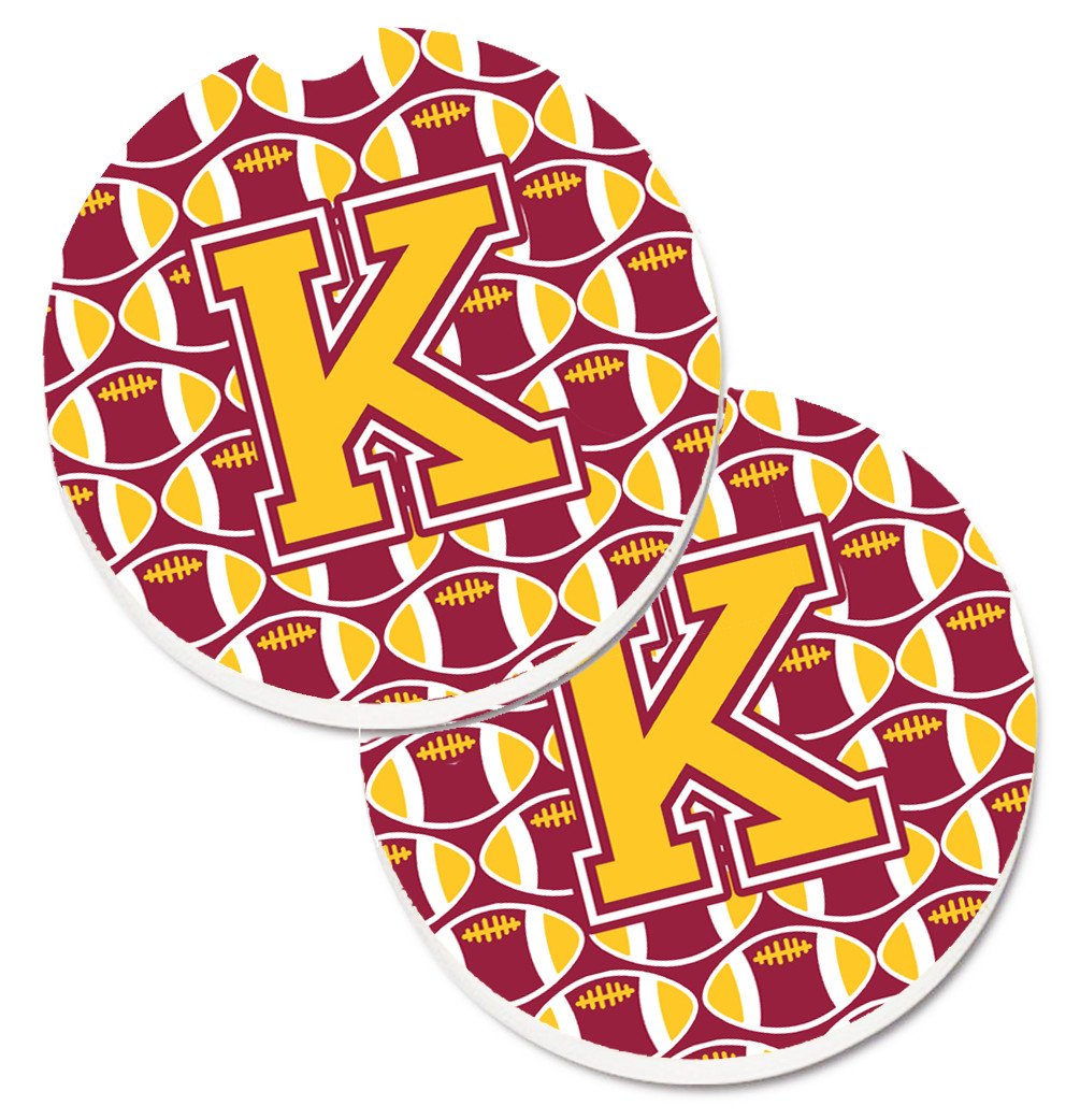 Letter K Football Maroon and Gold Set of 2 Cup Holder Car Coasters CJ1081-KCARC by Caroline&#39;s Treasures