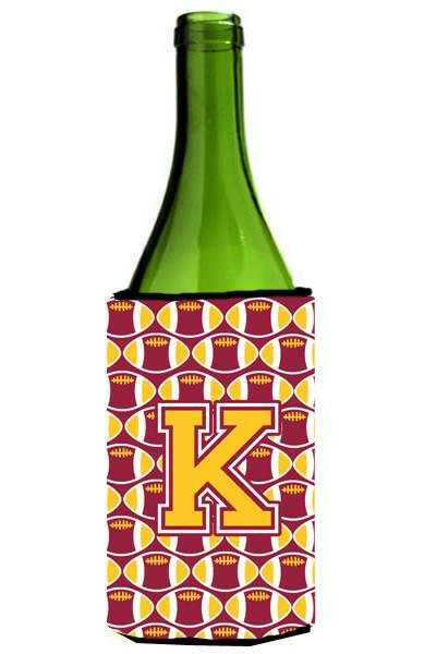 Letter K Football Maroon and Gold Wine Bottle Beverage Insulator Hugger CJ1081-KLITERK by Caroline&#39;s Treasures