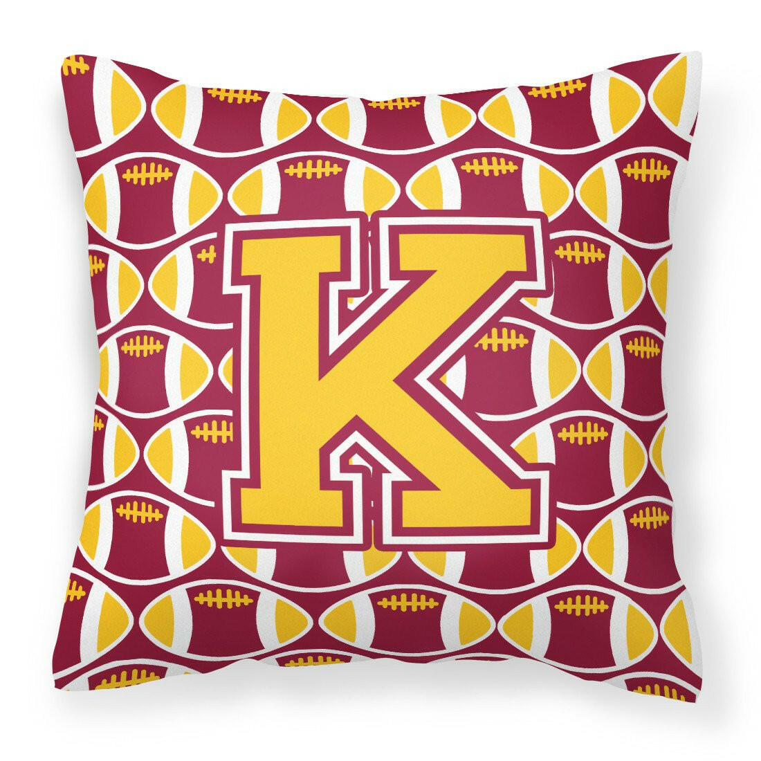 Letter K Football Maroon and Gold Fabric Decorative Pillow CJ1081-KPW1414 by Caroline&#39;s Treasures