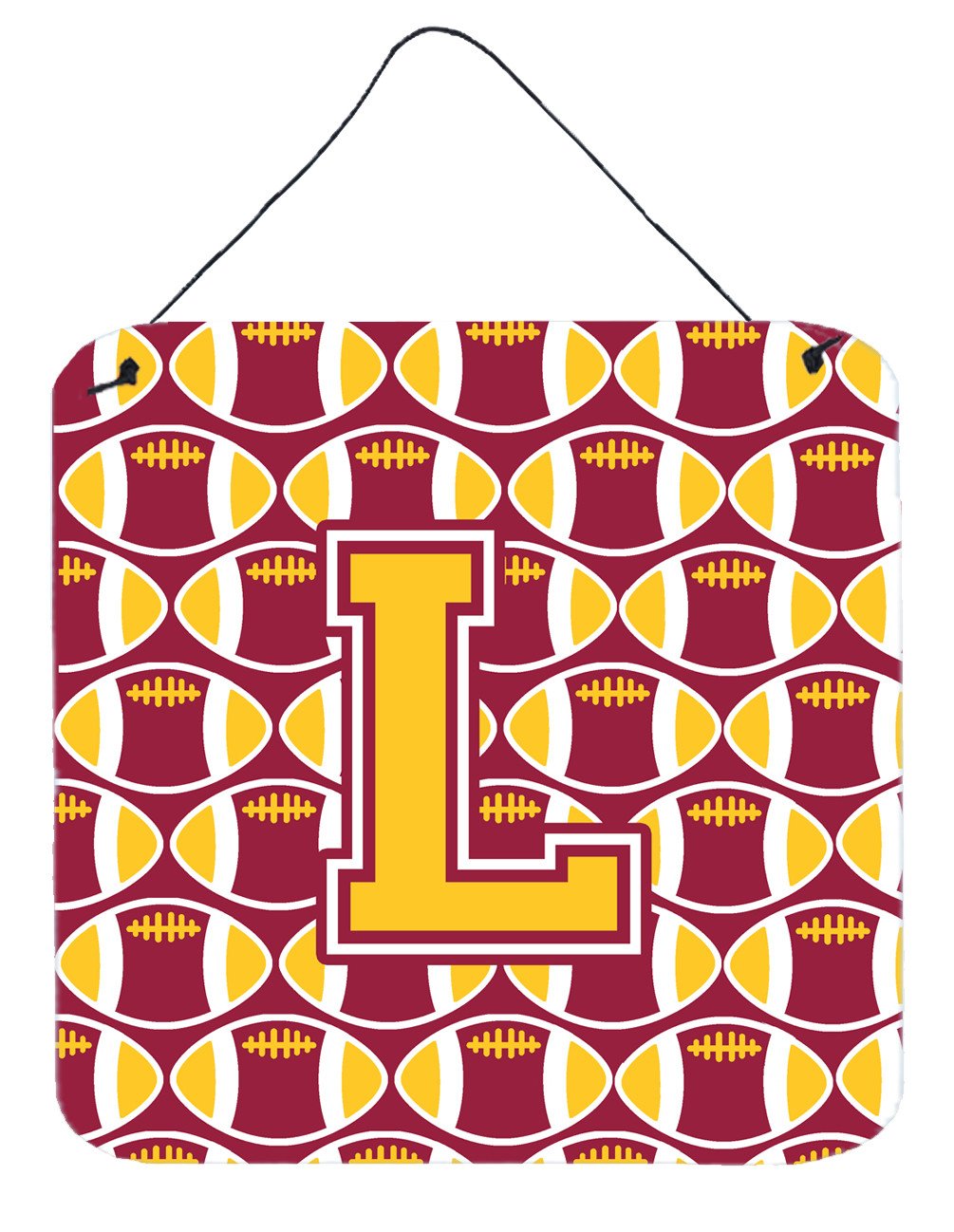 Letter L Football Maroon and Gold Wall or Door Hanging Prints CJ1081-LDS66 by Caroline&#39;s Treasures