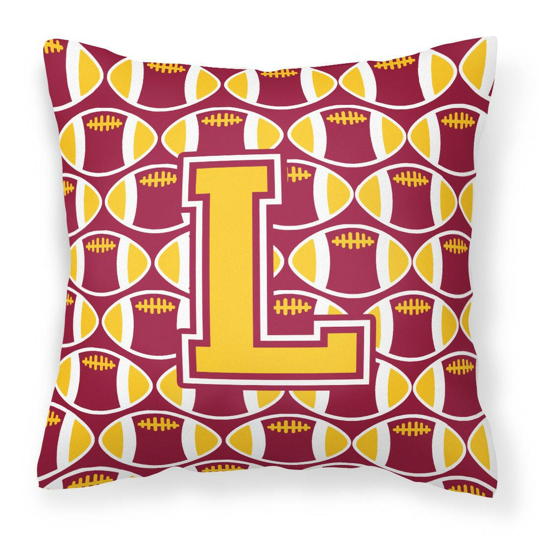 Letter L Football Maroon and Gold Fabric Decorative Pillow CJ1081-LPW1414 by Caroline&#39;s Treasures