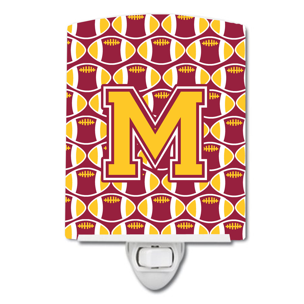 Letter M Football Maroon and Gold Ceramic Night Light CJ1081-MCNL - the-store.com