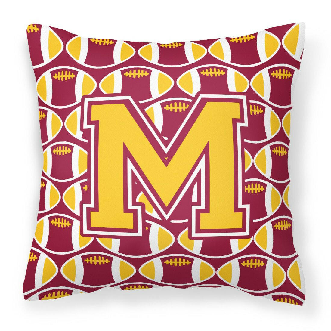 Letter M Football Maroon and Gold Fabric Decorative Pillow CJ1081-MPW1414 by Caroline&#39;s Treasures